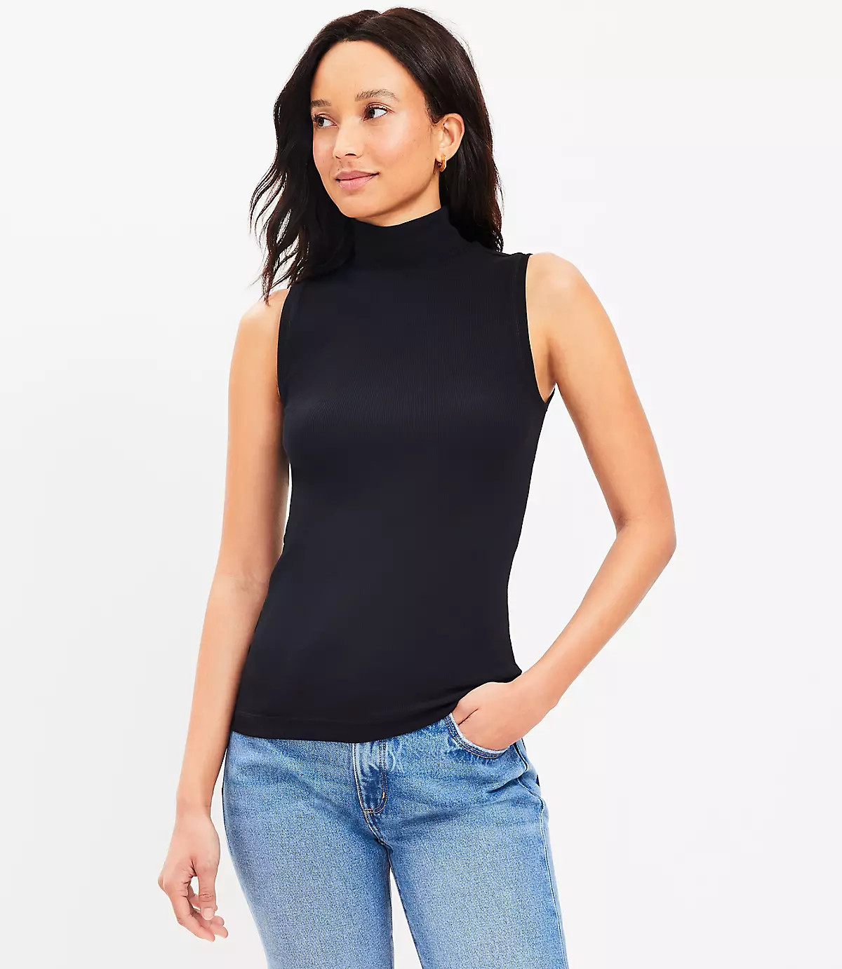 Perfect Ribbed Mock Neck Tank Top | LOFT