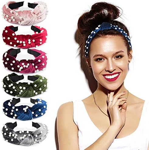 EAONE Pearl Headbands 6 Colors, Knotted Headbands for Women Fashion Turban Headband Hair Bands Wide  | Amazon (US)