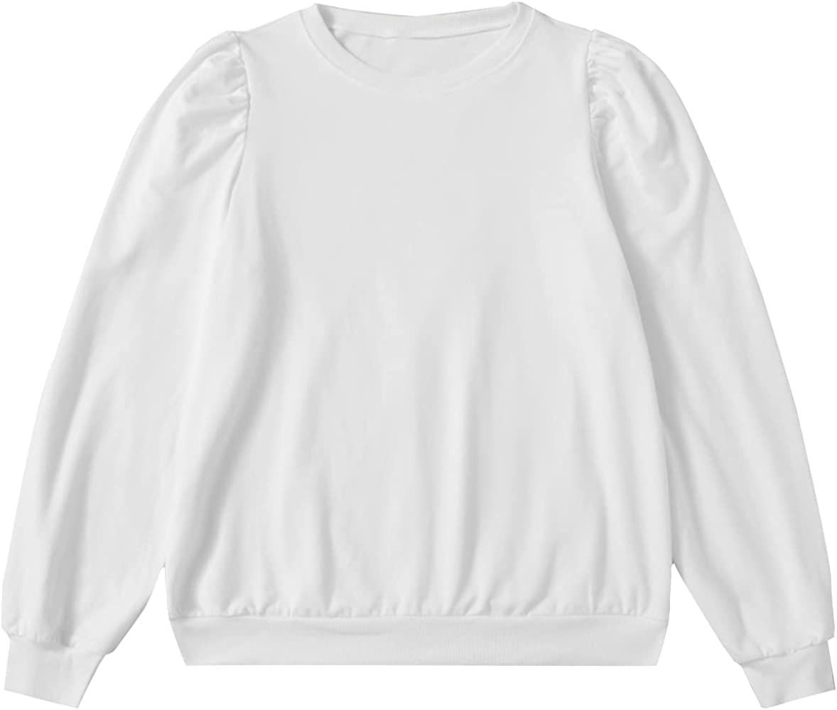 Romwe Women's Casual Puff Long Sleeve Crewneck Solid Sweatshirt Pullover | Amazon (US)