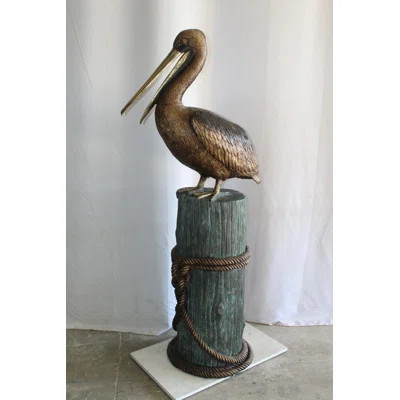 Nifao Collection Lifesize Bronze Pelican Fountain Mounted on a Tree Stamp 33" x 23" x 73"H | Wayfair North America
