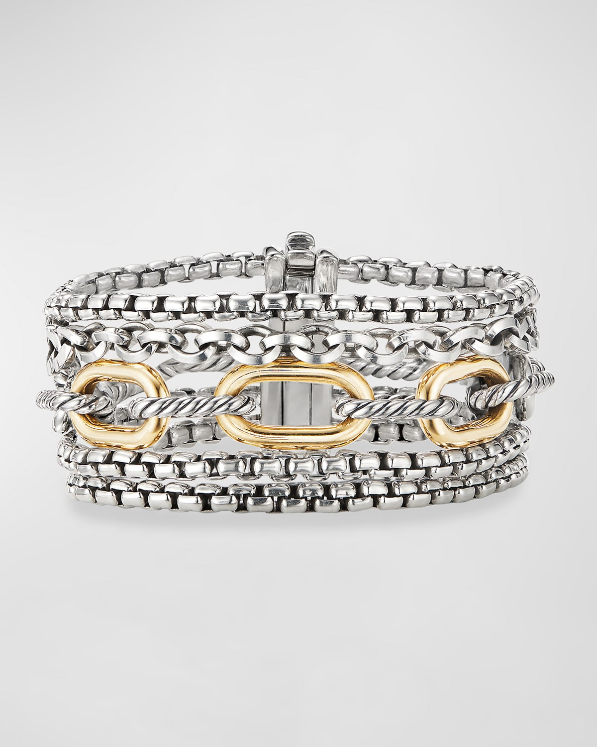 Multi Row Chain Bracelet in Silver with 18K Gold, 29mm | Neiman Marcus
