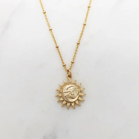 Sun necklace, Celestial jewelry, sun pendant necklace, gold necklace, moon necklace, birthday gif... | Etsy (US)