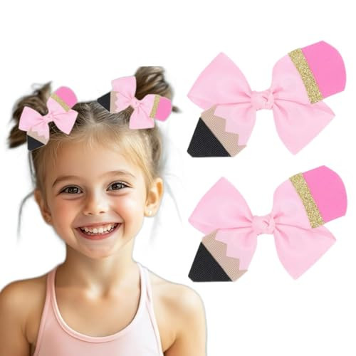2pc Back to School Hair Bows for Girls, Pencil Bow Clips Alligator Hairpins Barrettes for Kids Uniform Decor Accessories Gift,Pink (P) | Amazon (US)