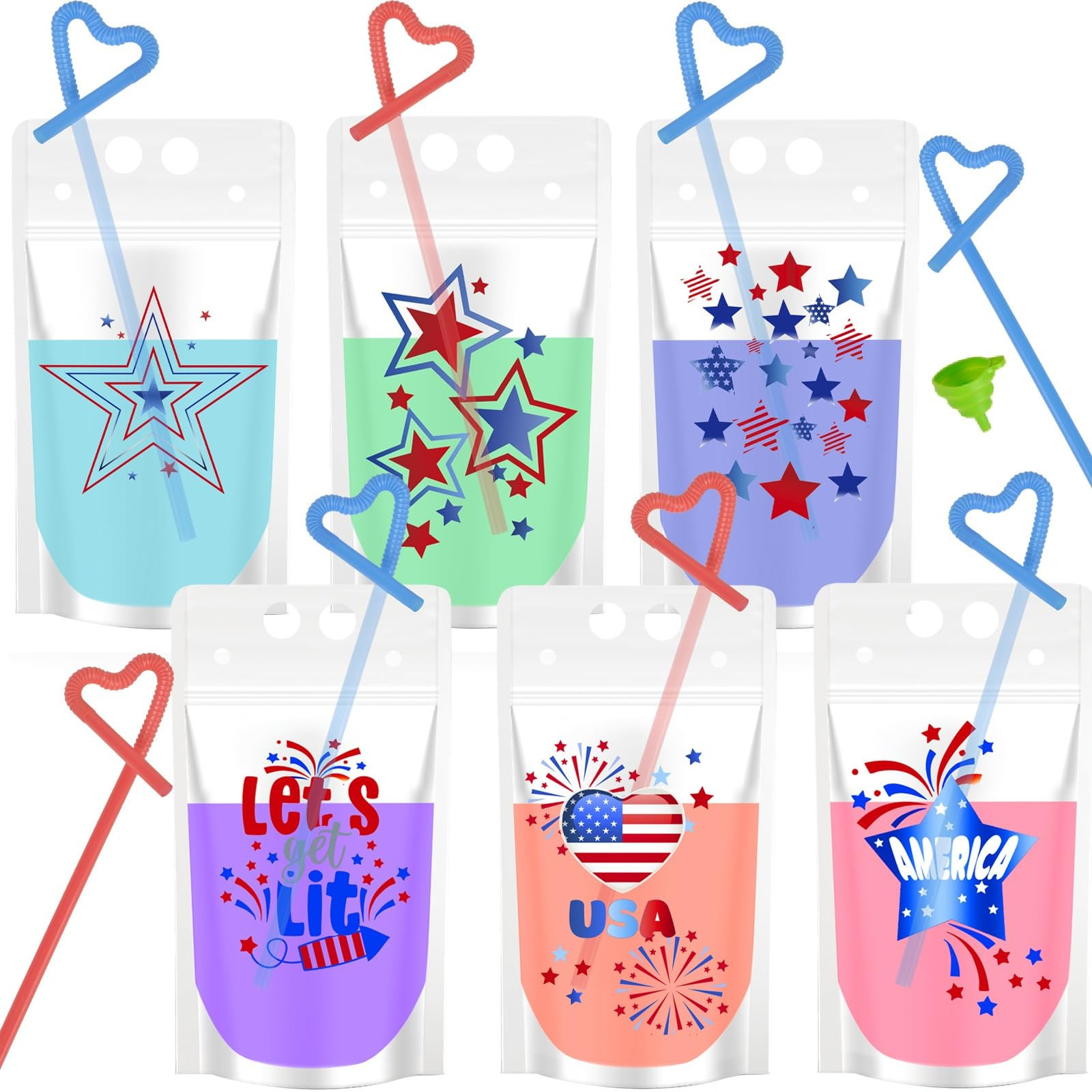 24PCS 4th of July Accessories -4th of July Party Supplies, Drink Pouches for adults, Patriotic Dr... | Amazon (US)