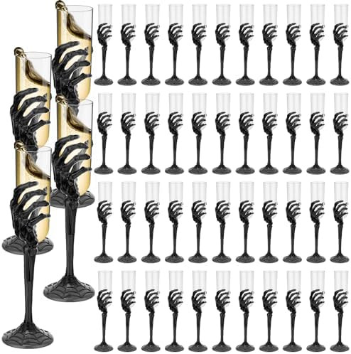 Bokon 48 Pcs Halloween Champagne Flutes Bulk Plastic Stemware Halloween Skeleton Hand Plastic Gob... | Amazon (US)
