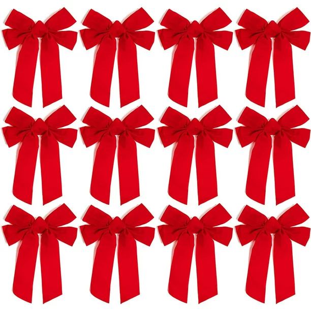 12 Pack Red Velvet Christmas Ribbon Bows for Xmas Wreath Holiday Party Favors, Gift Wrapping and ... | Walmart (US)