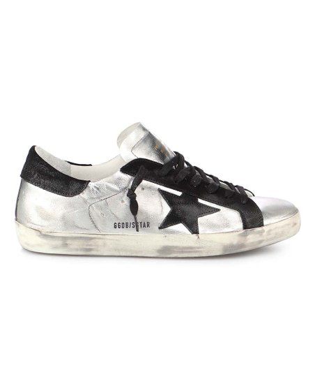 Silver & Black Super-Star Laminated Leather Sneaker - Men | Zulily