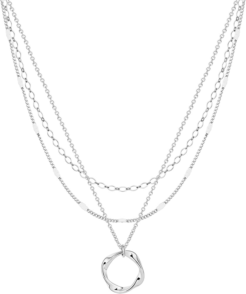 Layered Silver Necklaces for Women, Sterling Silver Stackable Stack Choker Necklaces for Women Tr... | Amazon (US)