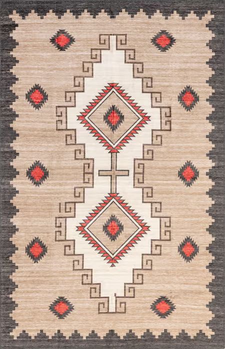 Brown Ginny Washable Southwestern 4' x 6' Area Rug | Rugs USA