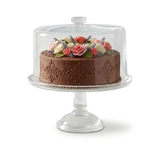 Martha Stewart Watercrest Glass Cake Stand with Dome, 10.2 Inch Clear Footed Pedestal Cake Stand with Glass Lid Cover, Handmade Glassware for Cakes and Desserts | Amazon (US)