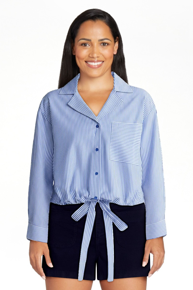 Free Assembly Women's and Women's Plus Cotton Poplin Tie Waist Shirt with Long Sleeves, Sizes XS-... | Walmart (US)
