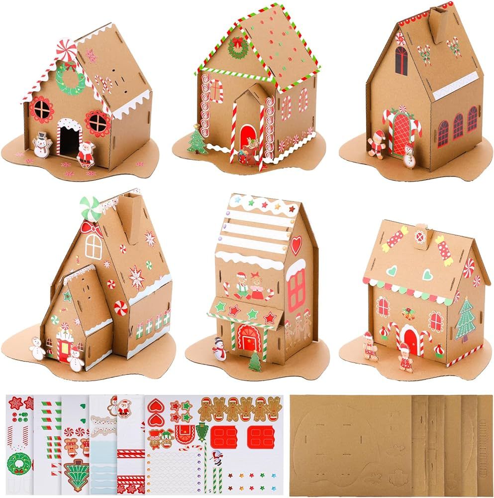 Poen 12 Sets Christmas Gingerbread House Cardboard Craft Kitmake Your Own DIY Kits Gingerbread Ho... | Amazon (US)