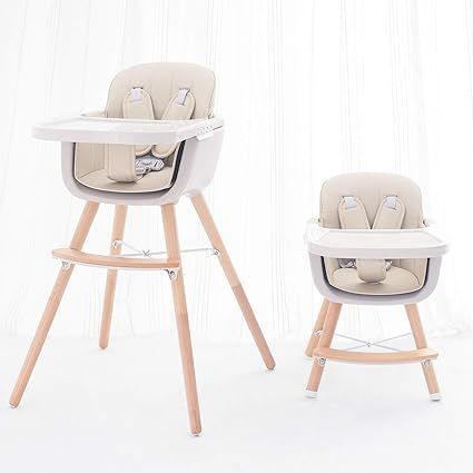 FUNNY SUPPLY 3-in-1 Convertible Wooden High Chair with Removable Tray and Adjustable Legs and Cus... | Amazon (US)