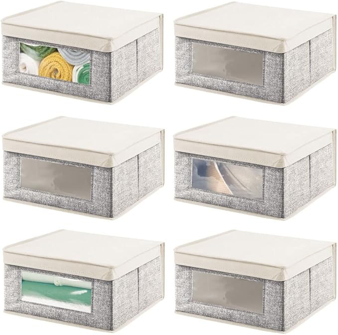 mDesign Medium Fabric Stackable Closet Storage Organizer Box w/Clear Window, Attached Lid for Bed... | Amazon (US)