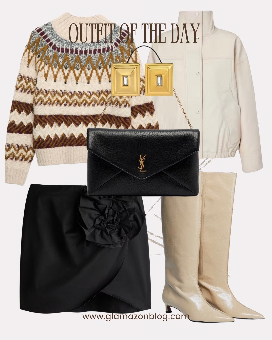 Leather jacket, warm jumper, mini skirt, cream boots, ysl bag, heaven mayhem earrings 

#LTKstyletip #LTKfestive #LTKwinter