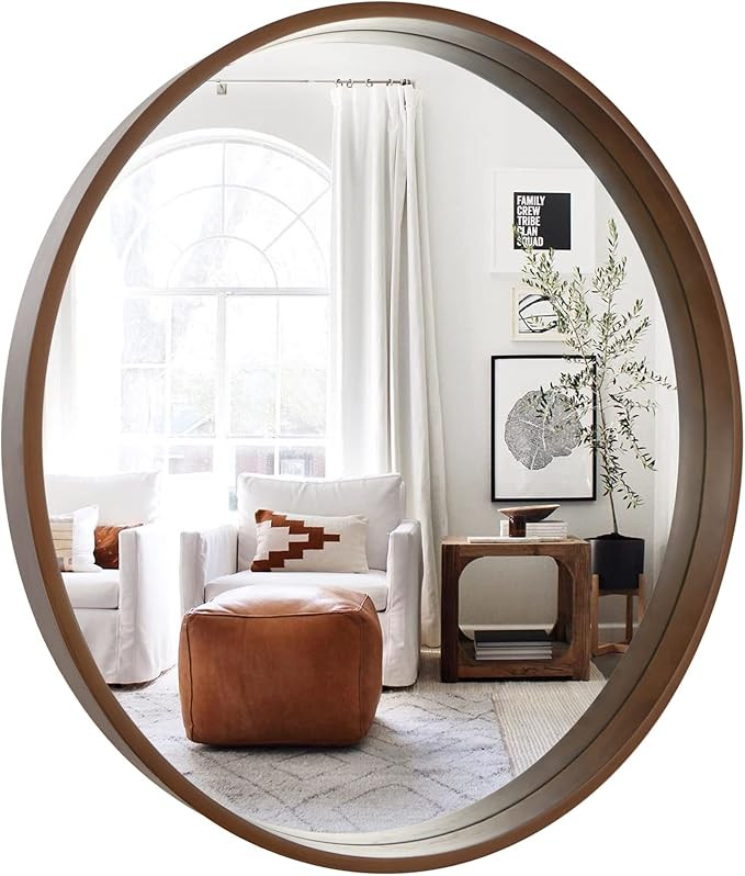 WallBeyond Round Mirror with Wood Frame 24 inch Circle Wall Mirror for Bathroom Round Wall Mirror... | Amazon (US)