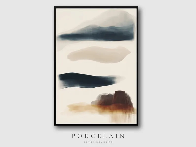 Earth Tone Landscape Wall Art | Abstract Mountain Horizon Digital Printable, Minimalist Nature Sc... | Etsy (US)