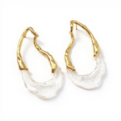 Alilang Women's Abstract Hoop Earrings with Textured Metal and Clear Resin Design 2in - Gold | Target