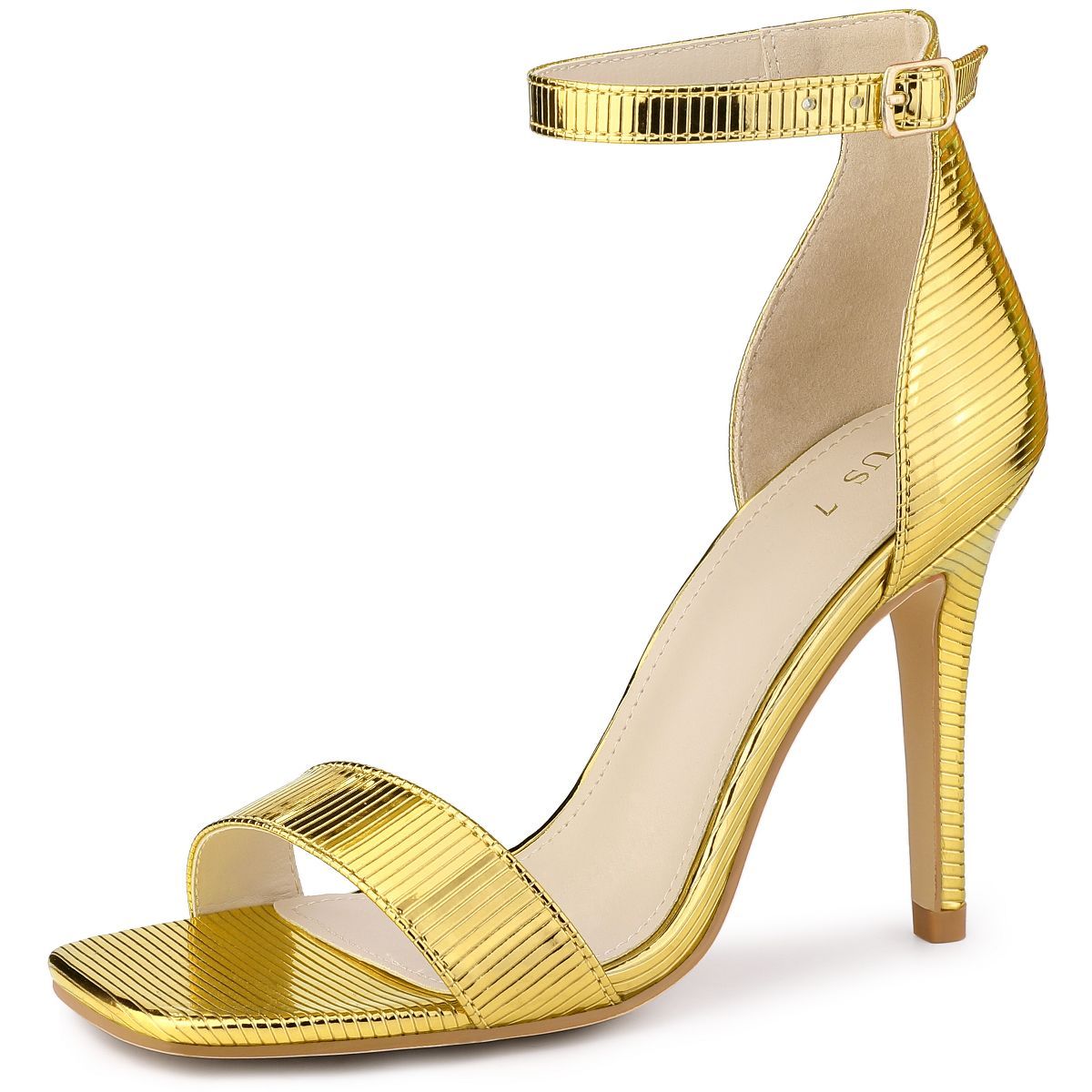 Allegra K Women's Textured Square Toe Buckle Ankle Strap Stiletto Heel Sandals | Target