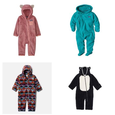 Fleece snow bunting options that are cute but still support natural gross motor development. The freedom to move is important for Montessori babies not inside and out and fleece buntings provide warmth without sacrificing movement. 

#LTKbaby