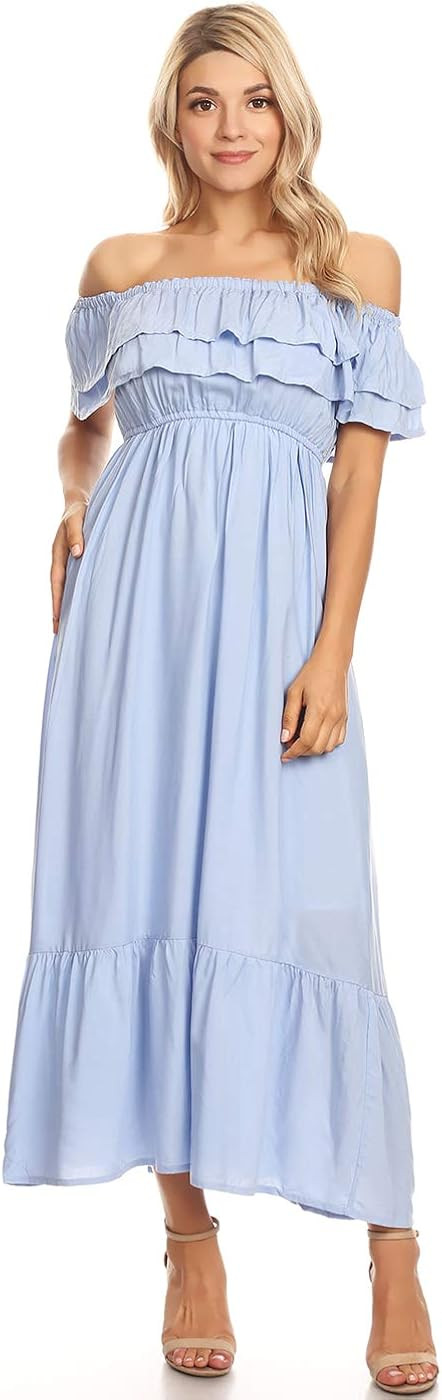 Anna-Kaci Womens Boho Peasant Ruffle Stretchy Short Sleeve Long Dress | Amazon (US)