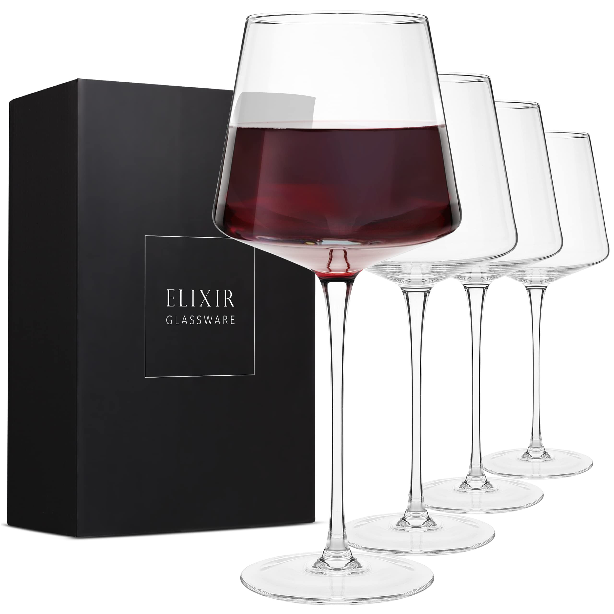 Modern Red Wine Glasses Set of 4 – Hand Blown Crystal Wine Glasses – Tall Long Stem Wine Glas... | Amazon (US)