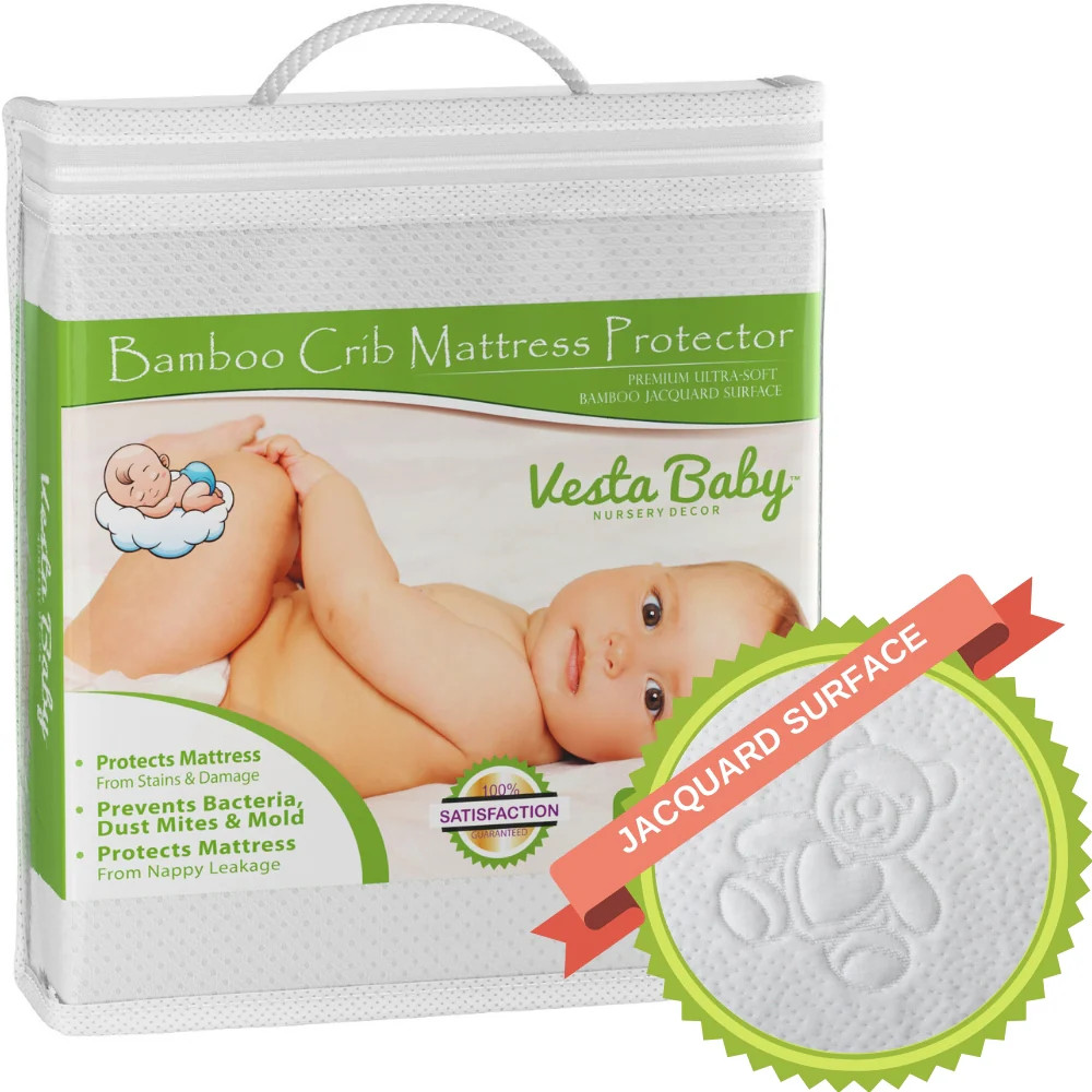 Jacquard Bamboo Crib Mattress Protector 52x28 in | Vesta Baby