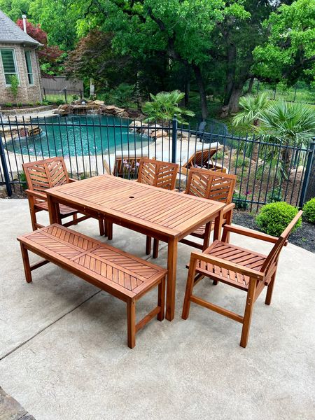 Outdoor dining set. Wayfair sale. Teak wood dining table. Outdoor furniture 

#LTKhome #LTKSeasonal #LTKsalealert