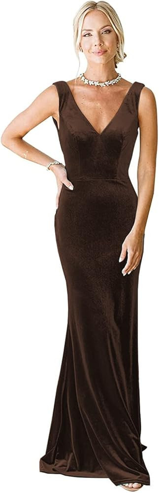 Clothfun V-Neck Velvet Bridesmaid Dress for Women Long Mermaid Maxi Formal Dresses | Amazon (US)