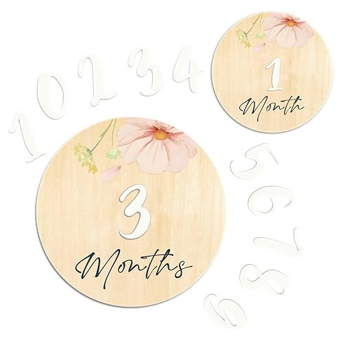 Daisy 3D Baby Monthly Milestone, Wooden Baby Milestone Signs, Monthly Milestone Wood Discs, Baby Milestone Discs (Floral) | Amazon (US)
