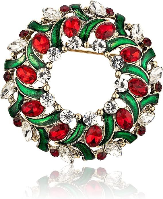 RareLove Vintage Christmas Wreath Brooch,Red Green Rhinestone Crystal Christmas Brooch Pins and B... | Amazon (US)