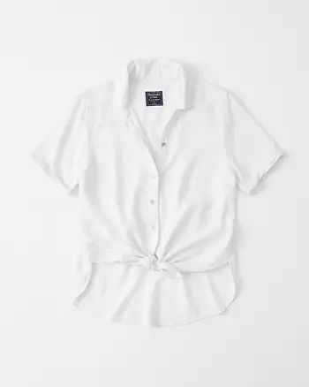 Linen-Blend Tie-Front Shirt | Abercrombie & Fitch US & UK