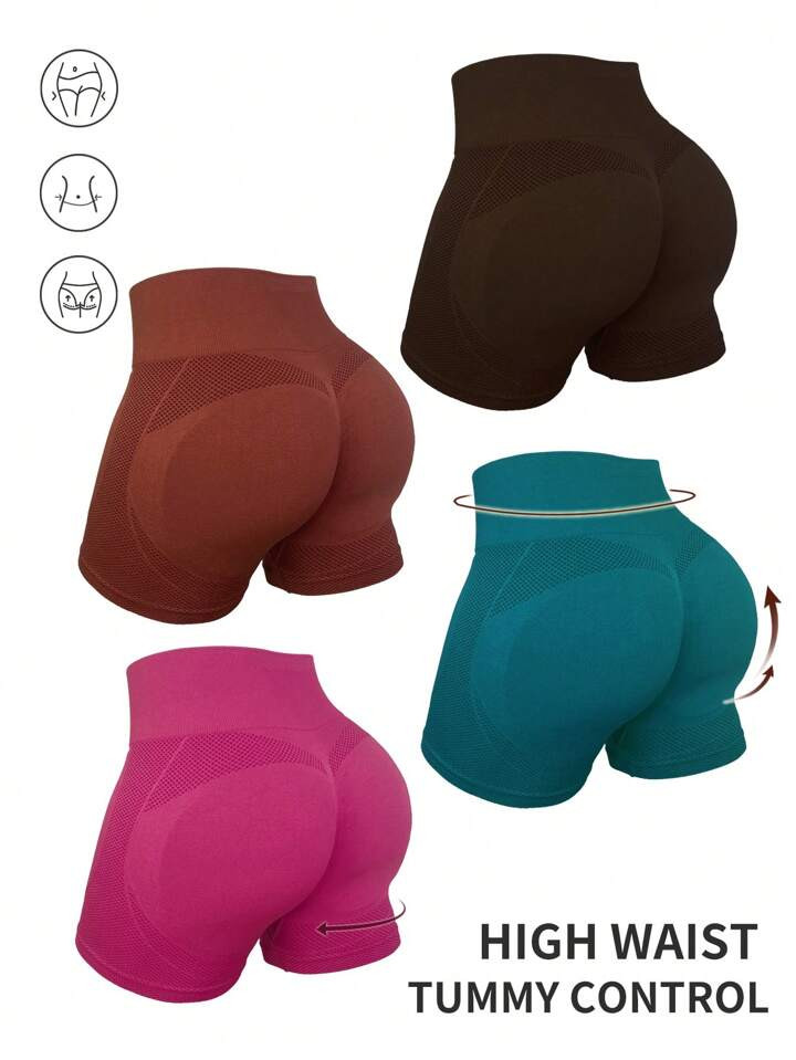SHEIN Sport Studio 4pcs Softness Breathable High Stretch Sports Shorts Sweater Shorts | SHEIN
