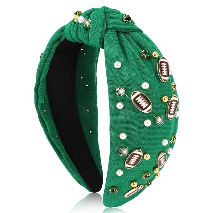 Football Headbands for Women Crystal Football Embellished Wide Top Knot Headband for Women Game D... | Amazon (US)