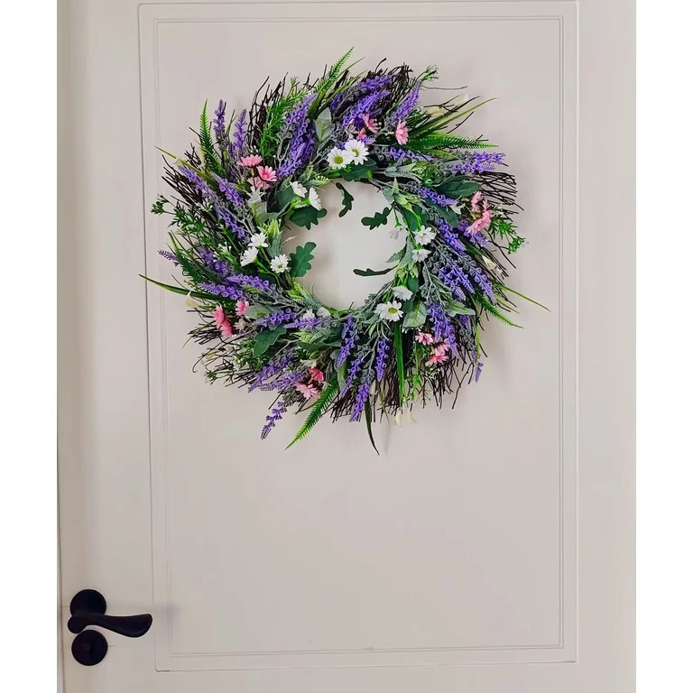 20 Inch Lavender Wreath Wild Flower Wreath, Artificial Farmhouse Wreath, Spring Summer Large Arti... | Walmart (US)