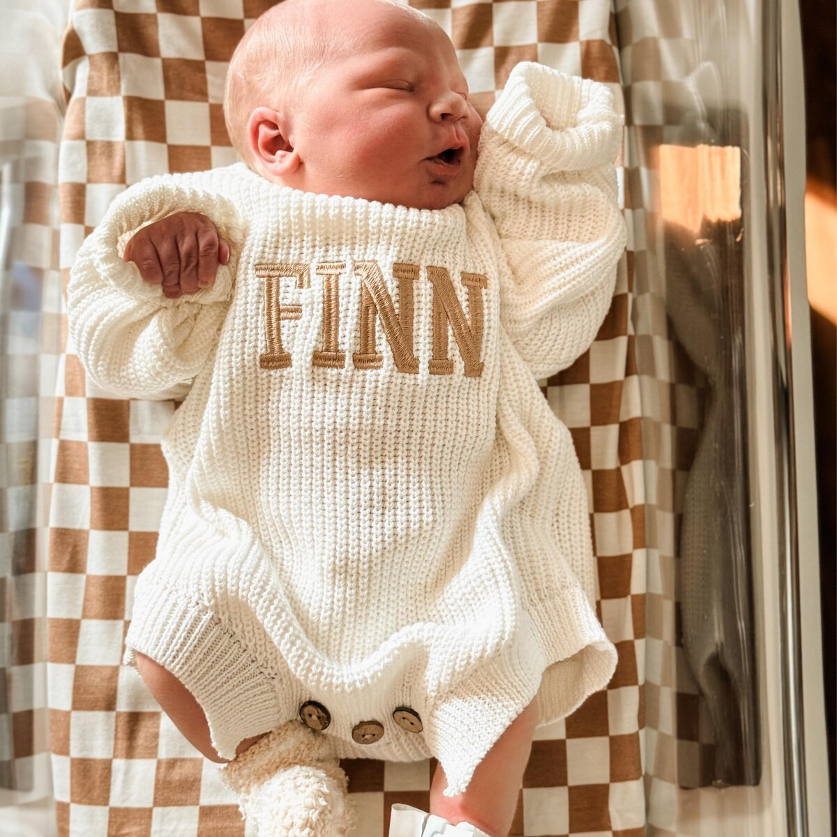 Keepsake Embroidered Knit Oversized Sweater Romper, Personalized Newborn Name Chunky Sweater Romp... | Etsy (US)