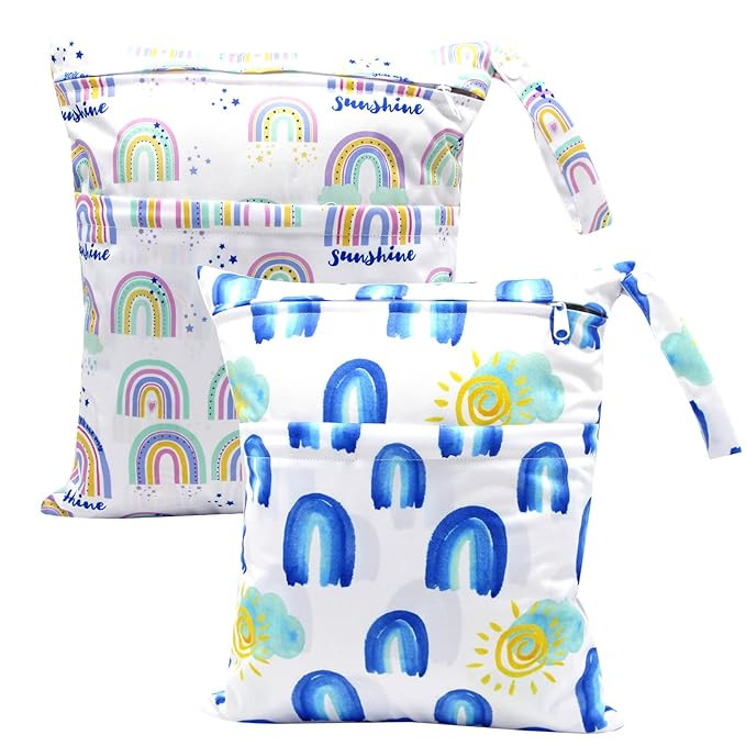 SEEBEL 2pcs Waterproof Wet Bags with Two Zippered Pockets, Washable, Reusable for Travel, Beach, ... | Amazon (US)