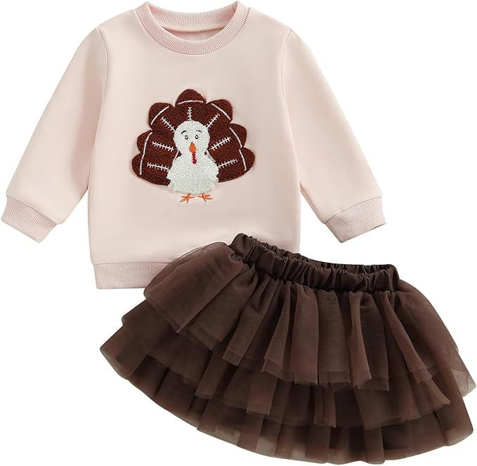 Karuedoo Toddler Baby Girl Thanksgiving Outfit Football Turkey Embroidery Crewneck Sweatshirt Top... | Amazon (US)