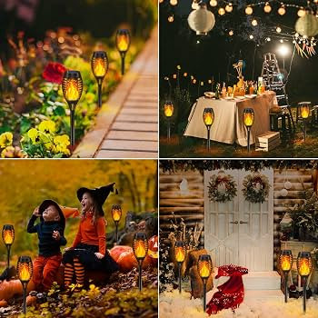 10Pack Solar Torch Light Outdoor Flickering Flame for Halloween Decorations | Amazon (US)