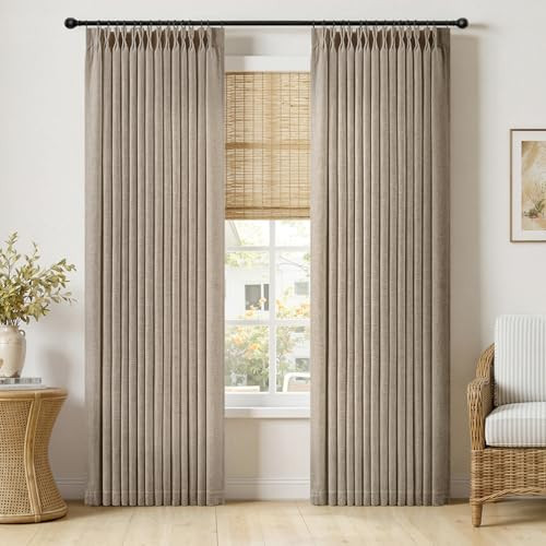 MIULEE Pinch Pleated Thick Linen Curtains 90 Inches Long 2 Panels for Living Room Bedroom, Linen Textured Memory Trained Pleat Drapes Back Tab Light Filtering Grey Beige Window Curtains with Hooks | Amazon (US)