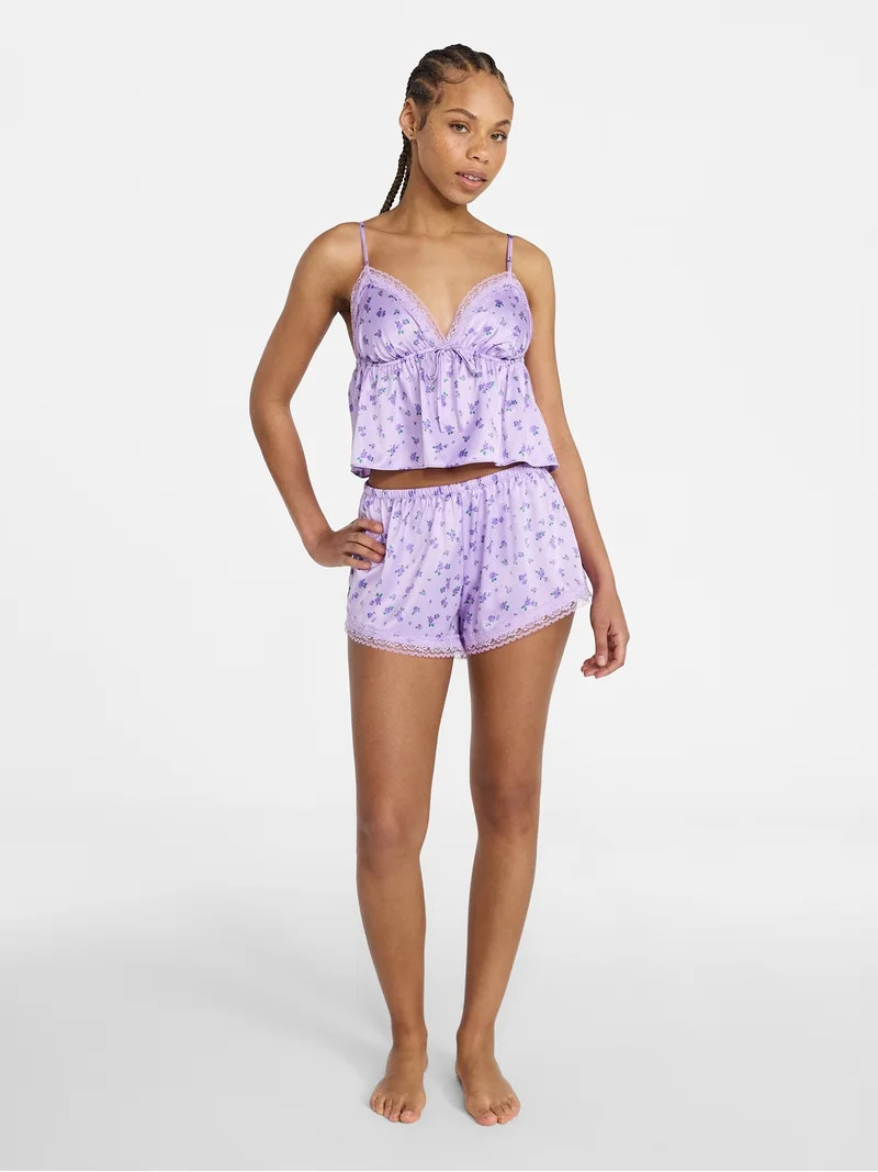 No Boundaries Satin Cami and Shorts Sleep Set, 2-Piece, Women's XS-XXL | Walmart (US)