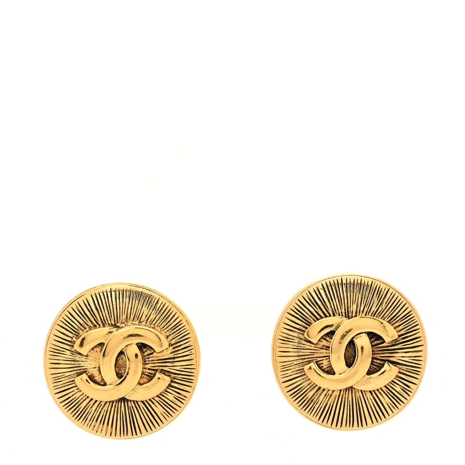 CC Button Clip On Earrings Gold | FASHIONPHILE (US)