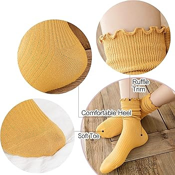 Ruffle Slouch Socks for Women, Cute Cotton Crew Socks, Frilly Novelty Knit Socks 5 Pairs | Amazon (US)