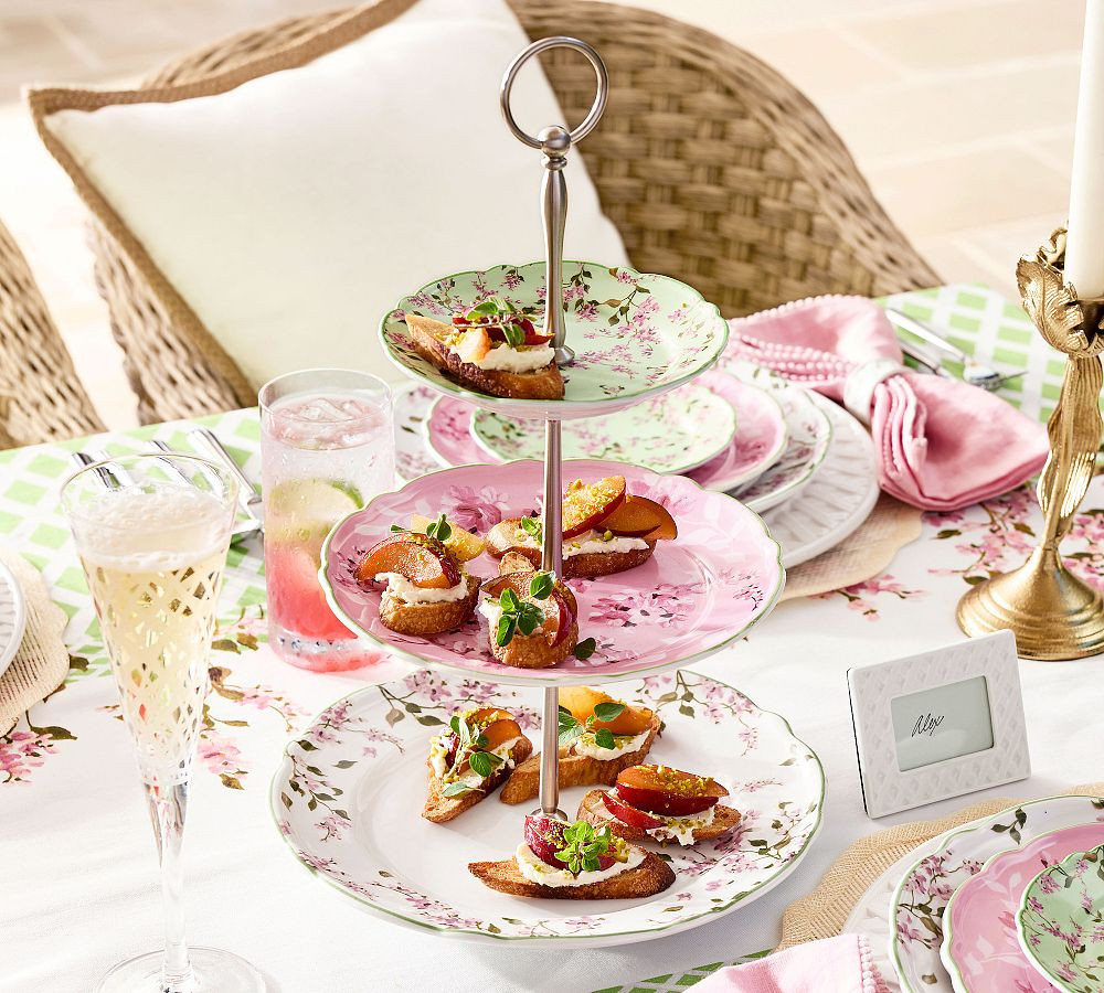 Monique Lhuillier Garden Trellis Porcelain Tiered Stand | Pottery Barn (US)