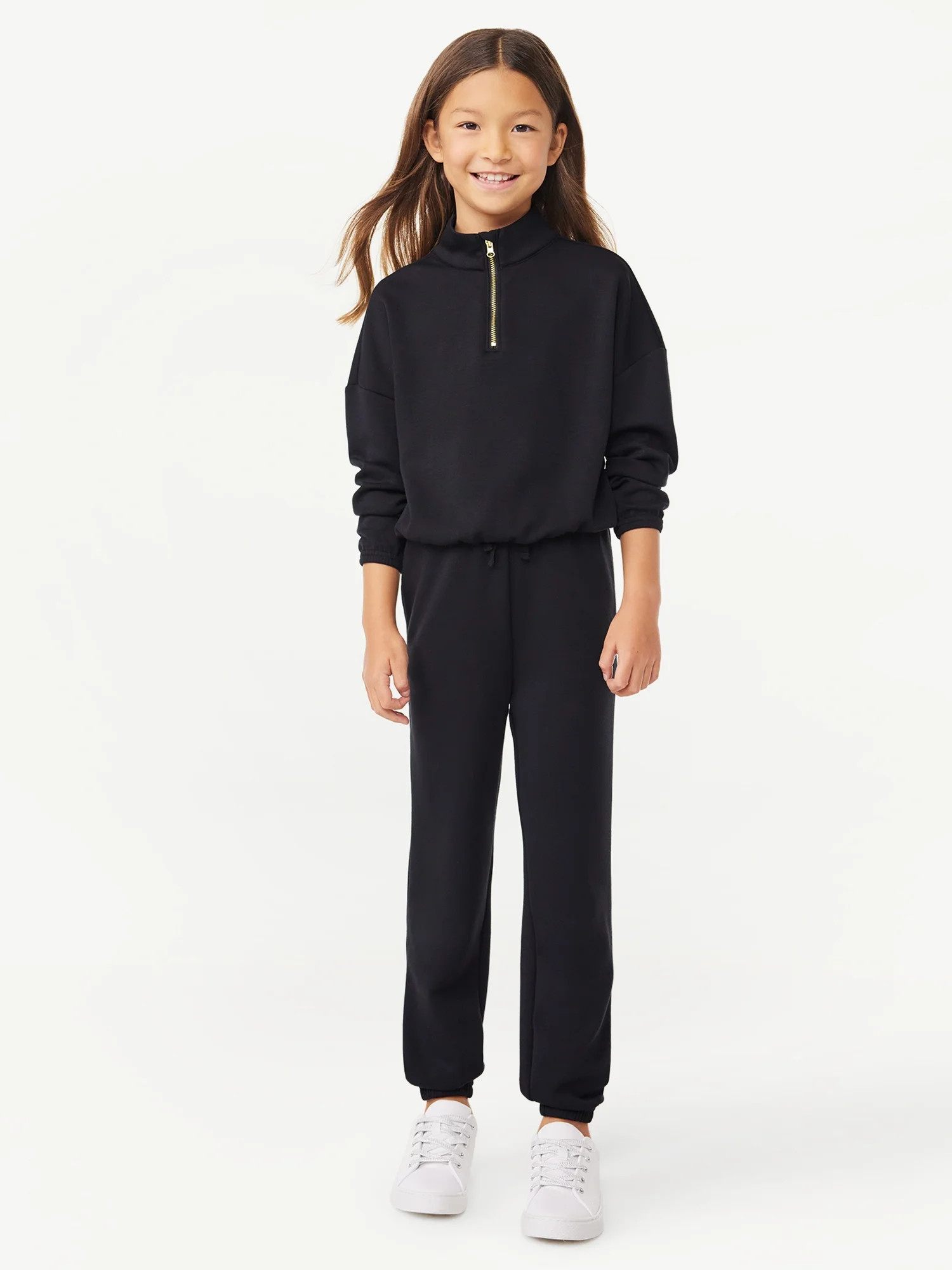 Scoop Girls Scuba Knit Mock Neck Sweatshirt and Joggers, 2-Piece Outfit Set, Sizes 4-18 | Walmart (US)