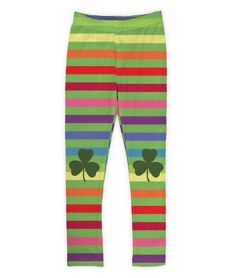 Red & Orange Stripe Shamrock Leggings - Toddler & Girls | Zulily