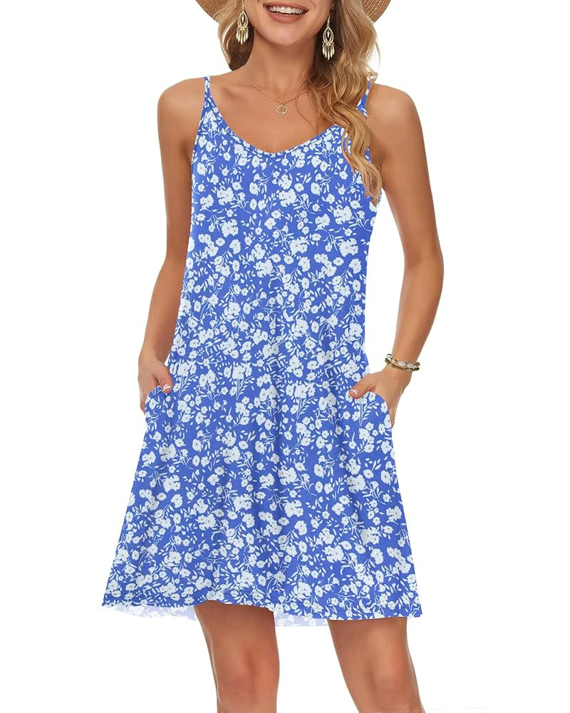 MISFAY Women's Summer Spaghetti Strap Casual Swing Tank Beach Cover Up Dress with Pockets | Amazon (US)