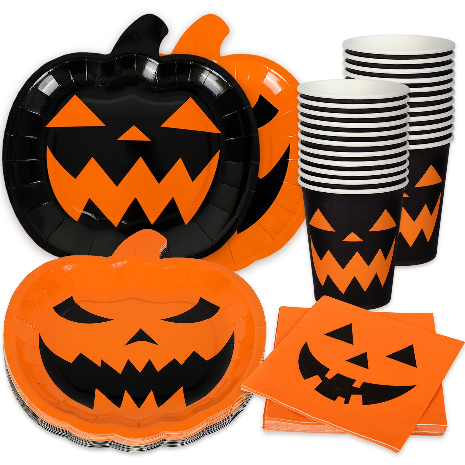 AnyDesign 72Pcs Halloween Party Dinnerware Set Orange Black Pumpkin Themed Paper Plates Cups Napk... | Amazon (US)