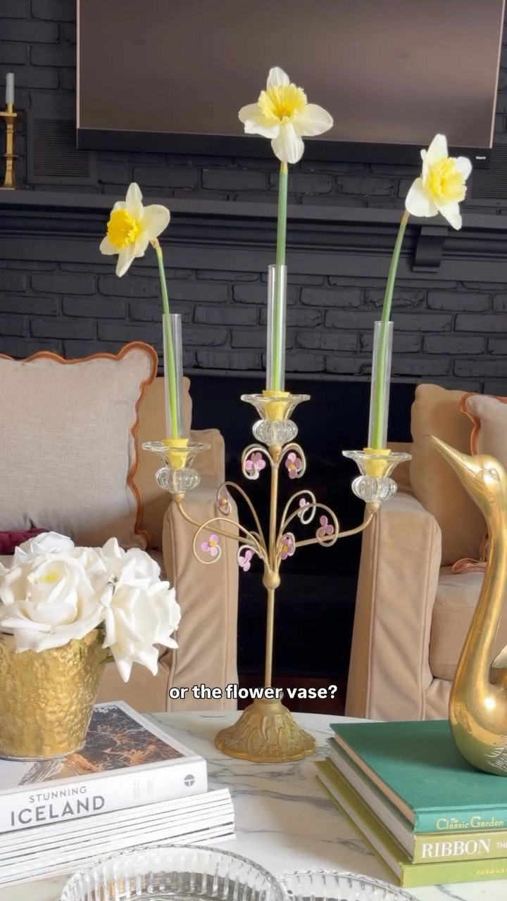 Which do you like more? 💛

I LOVE this candelabra glow up! I honestly waited almost 6 months to paint it because I was afraid I would mess it up. I forgot my own advice! What’s the worst thing that can happen if you paint something and don’t like it? You simply repaint or strip the paint off! Paint is not scary. Take risks and be brave!

To shop my favorite DIY supplies and to shop these amazing flower vases from @shopbasevase including an exclusive discount code, comment LINK