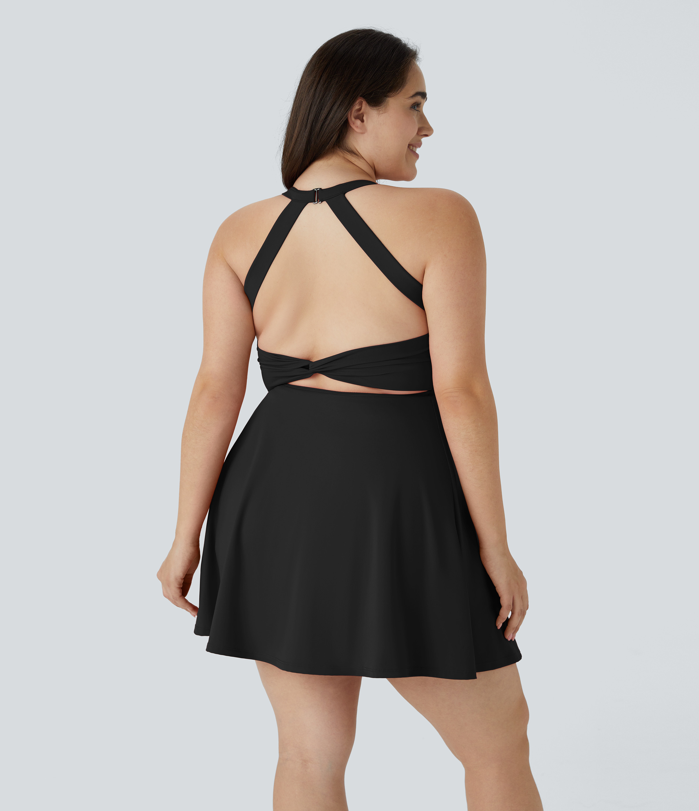 Halara Cut Out Pocket 2-in-1 Exercise Plus Size Dress-Easy Peezy Casual Dress - Black - 2X slip dress beach dress ruched dress halter dress | HALARA